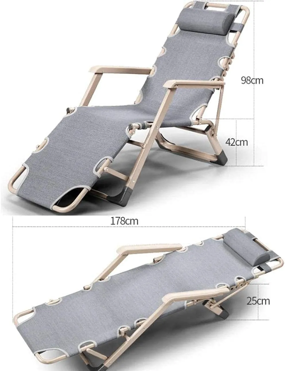 JATIBOSH Deck Chair Recliners Folding Recliner Portable Reclining Sun Lounger Portable Outdoor Camping Chair-Grey Pearl Pad-Gray