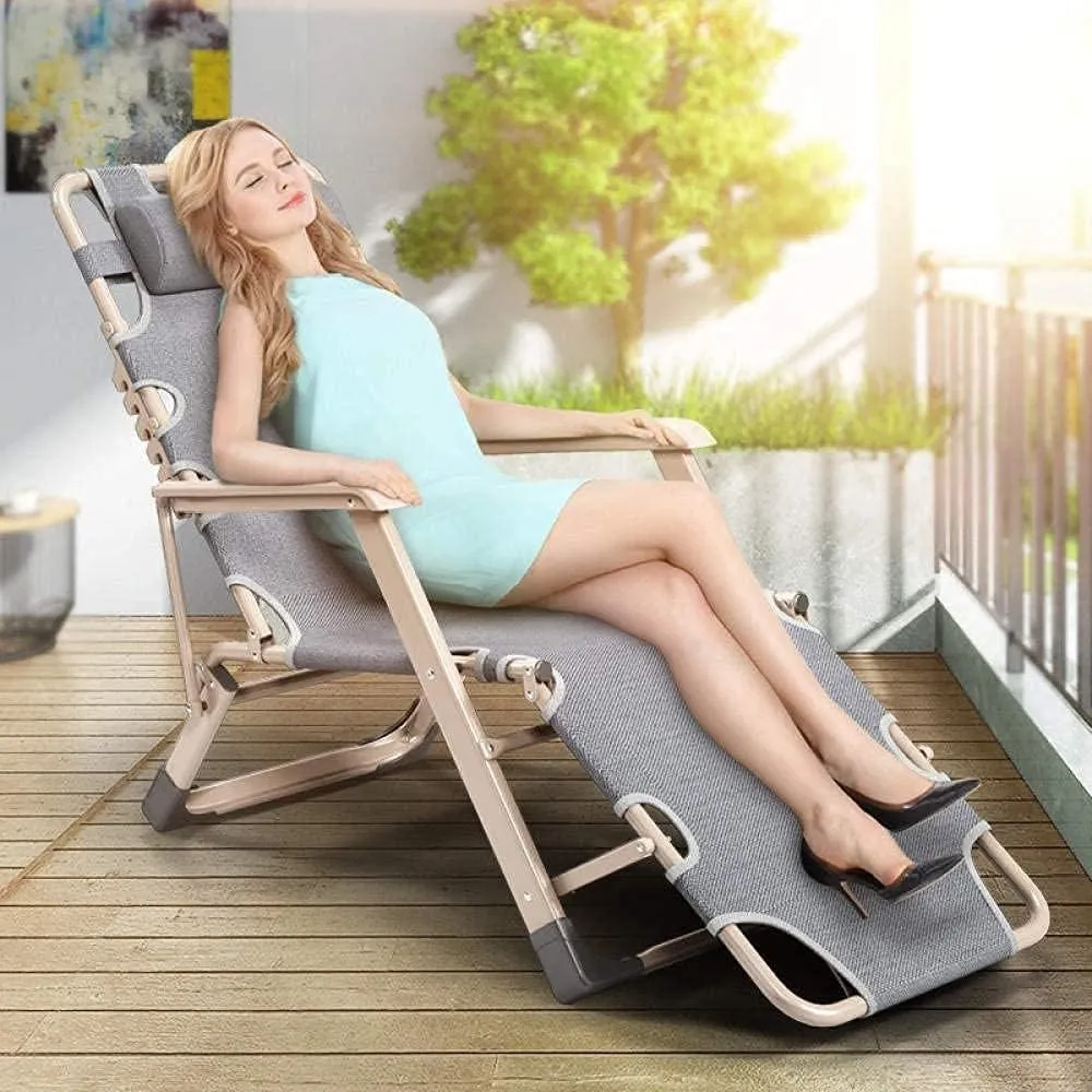 JATIBOSH Deck Chair Recliners Folding Recliner Portable Reclining Sun Lounger Portable Outdoor Camping Chair-Grey Pearl Pad-Gray