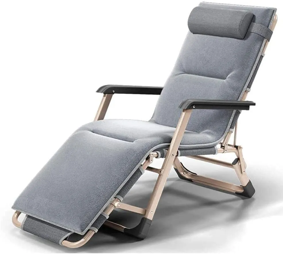 JATIBOSH Deck Chair Recliners Folding Recliner Portable Reclining Sun Lounger Portable Outdoor Camping Chair-Grey Pearl Pad-Gray