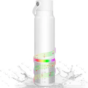 JBM Insulated Water Bottle with Bluetooth Speaker, Leak Proof Straw Lid, RGB LED Lights Stainless Steel Water Bottle for Sports (White)