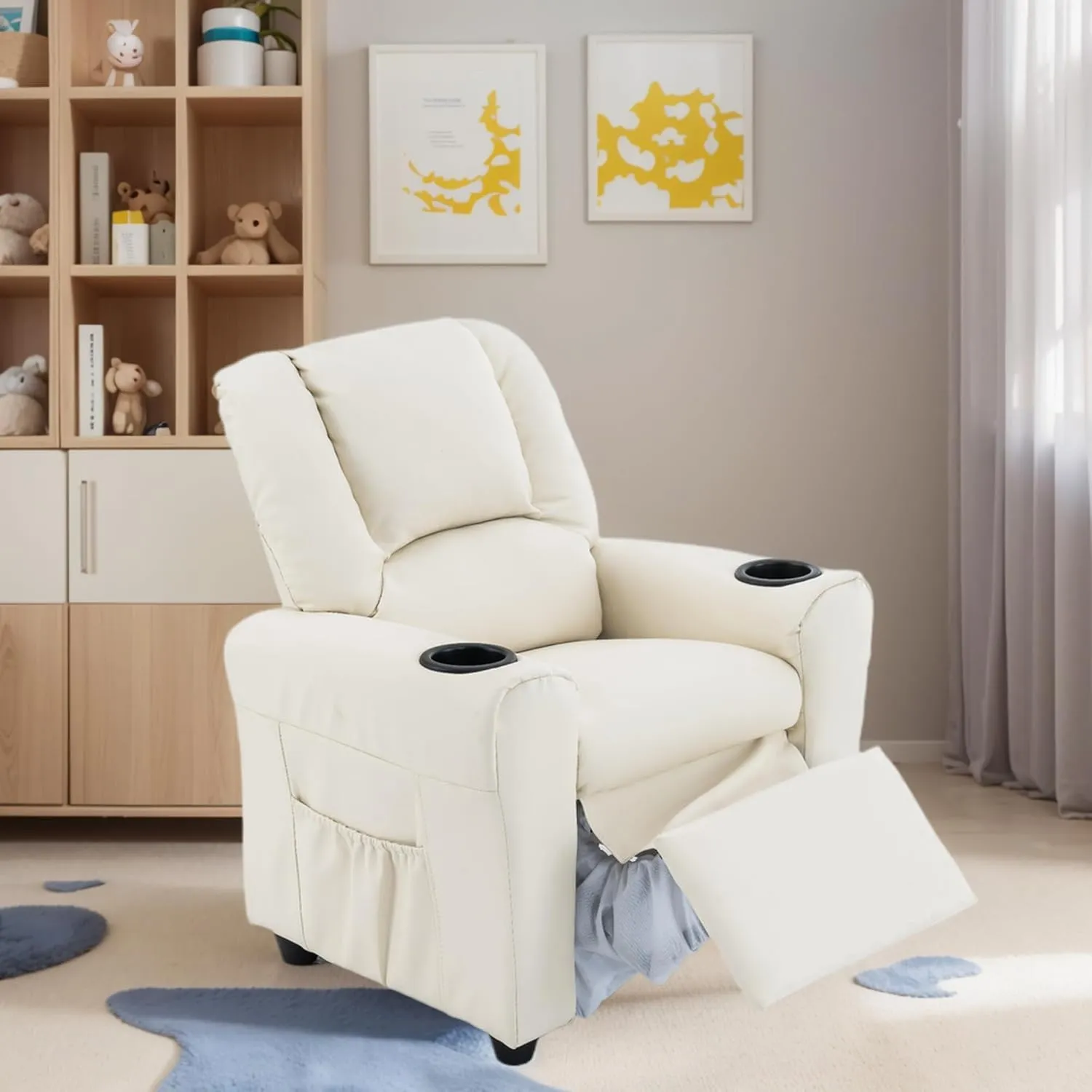 JC HOME Candy Kids Reclining Chair Leather Recliner Sofa Push Back Toddler Youth Children Child Ages 1-6