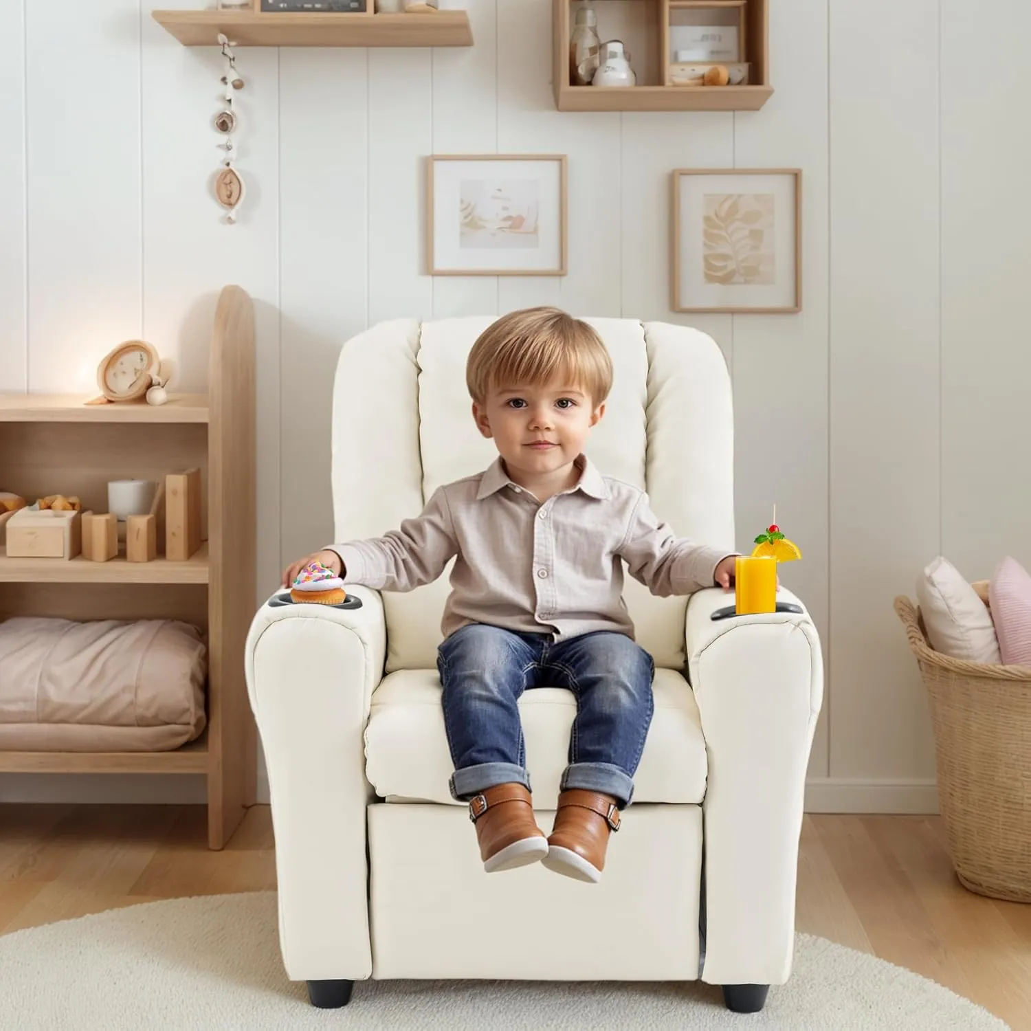 JC HOME Candy Kids Reclining Chair Leather Recliner Sofa Push Back Toddler Youth Children Child Ages 1-6