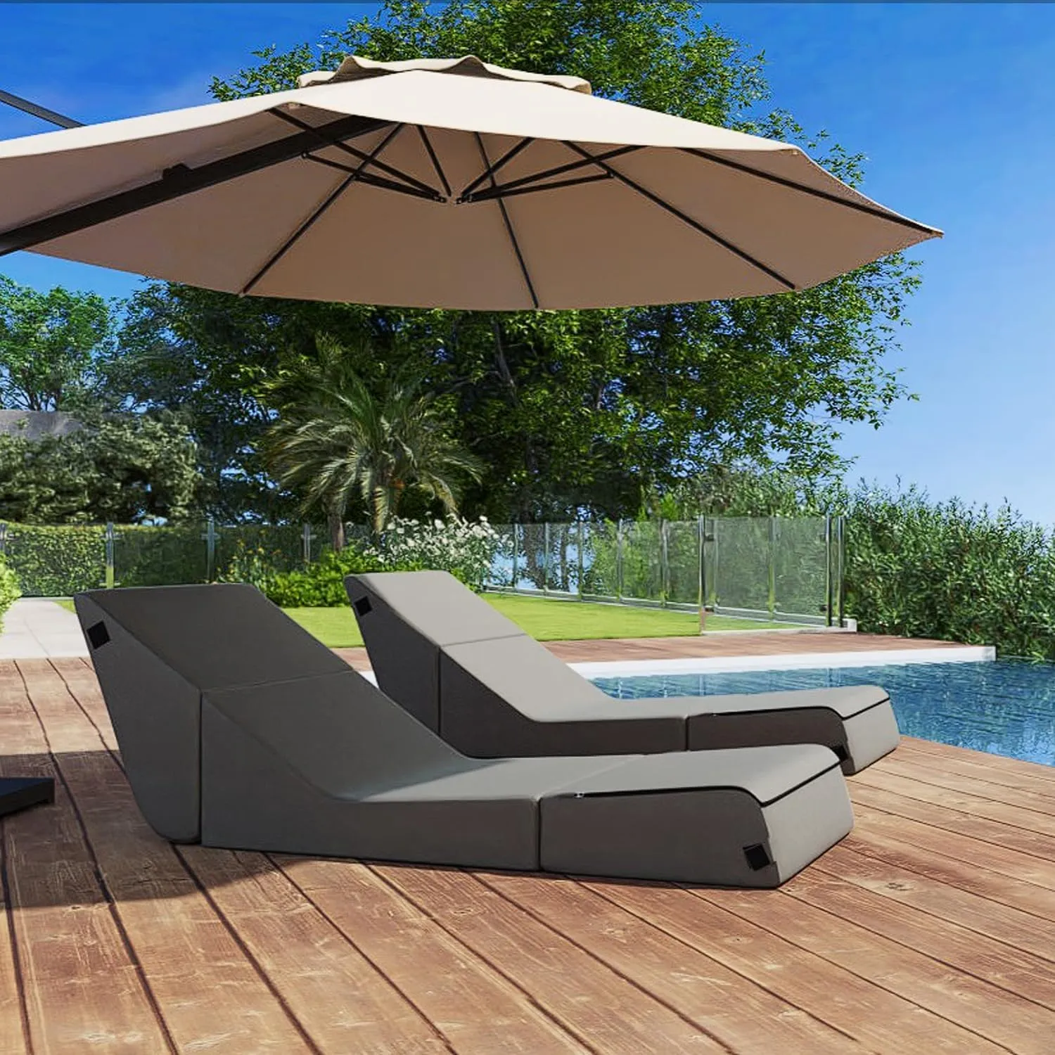 jela Outdoor Chaise Lounge, Waterproof Folding Sofa Bed Lounge Chair, UV Resistant Folding Lounge Chair with Machine Washable Cover, Soft Foam Patio Chairs Pool Lounge Chairs (Darkgrey)