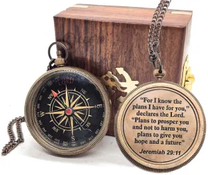 Jeremiah 29:11 Solid Brass Engraved Compass | Perfect Baptism Gift for Boys & Girls | Inspirational Christian Gift for Men & Women