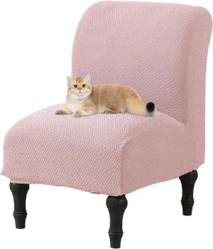 JIAN YA NA Armless Accent Chair Cover, Stretch Armless Chair Slipcover Spandex Armless Chair Covers Slipper Chair Slipcover Furniture Protector Covers for Living Room Bedroom(Knitted, Pink)