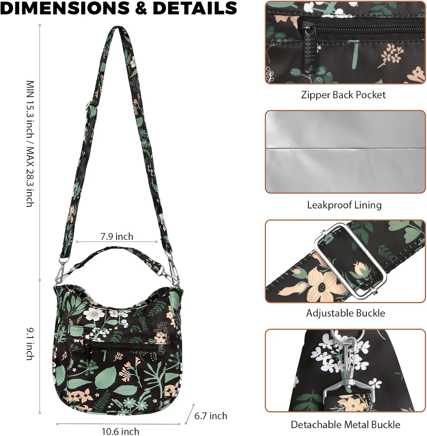 Joymee Lunch Bag for Women, Large Insulated Adult Lunch Box, Reusable Leakproof Cooler Tote Bag with Adjustable Shoulder Strap for Work Office Picnic Travel - Green Leaf