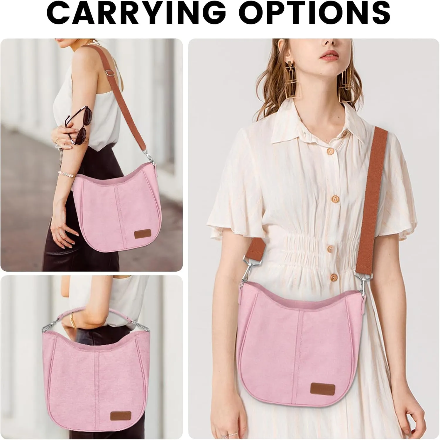 Joymee Lunch Bag for Women, Large Insulated Adult Lunch Box, Reusable Leakproof Cooler Tote Bag with Adjustable Shoulder Strap for Work Office Picnic Travel - Light Pink
