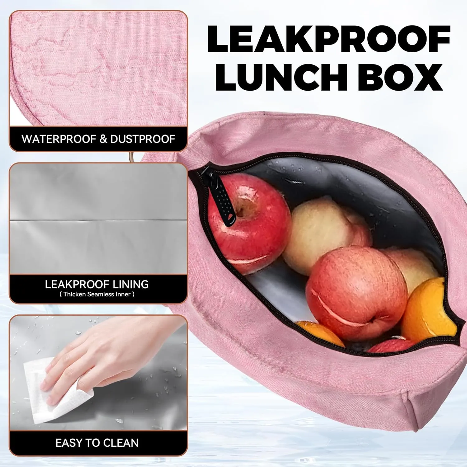 Joymee Lunch Bag for Women, Large Insulated Adult Lunch Box, Reusable Leakproof Cooler Tote Bag with Adjustable Shoulder Strap for Work Office Picnic Travel - Light Pink
