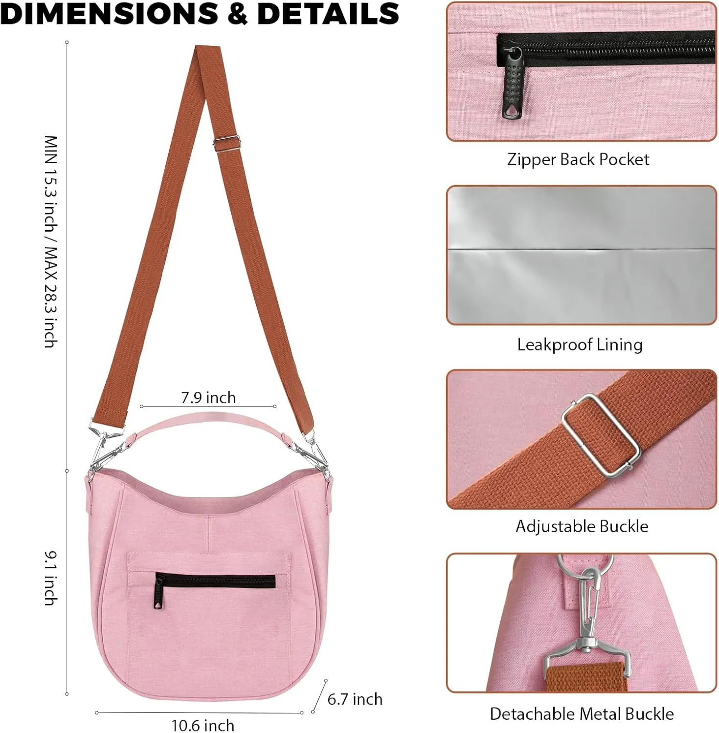 Joymee Lunch Bag for Women, Large Insulated Adult Lunch Box, Reusable Leakproof Cooler Tote Bag with Adjustable Shoulder Strap for Work Office Picnic Travel - Light Pink