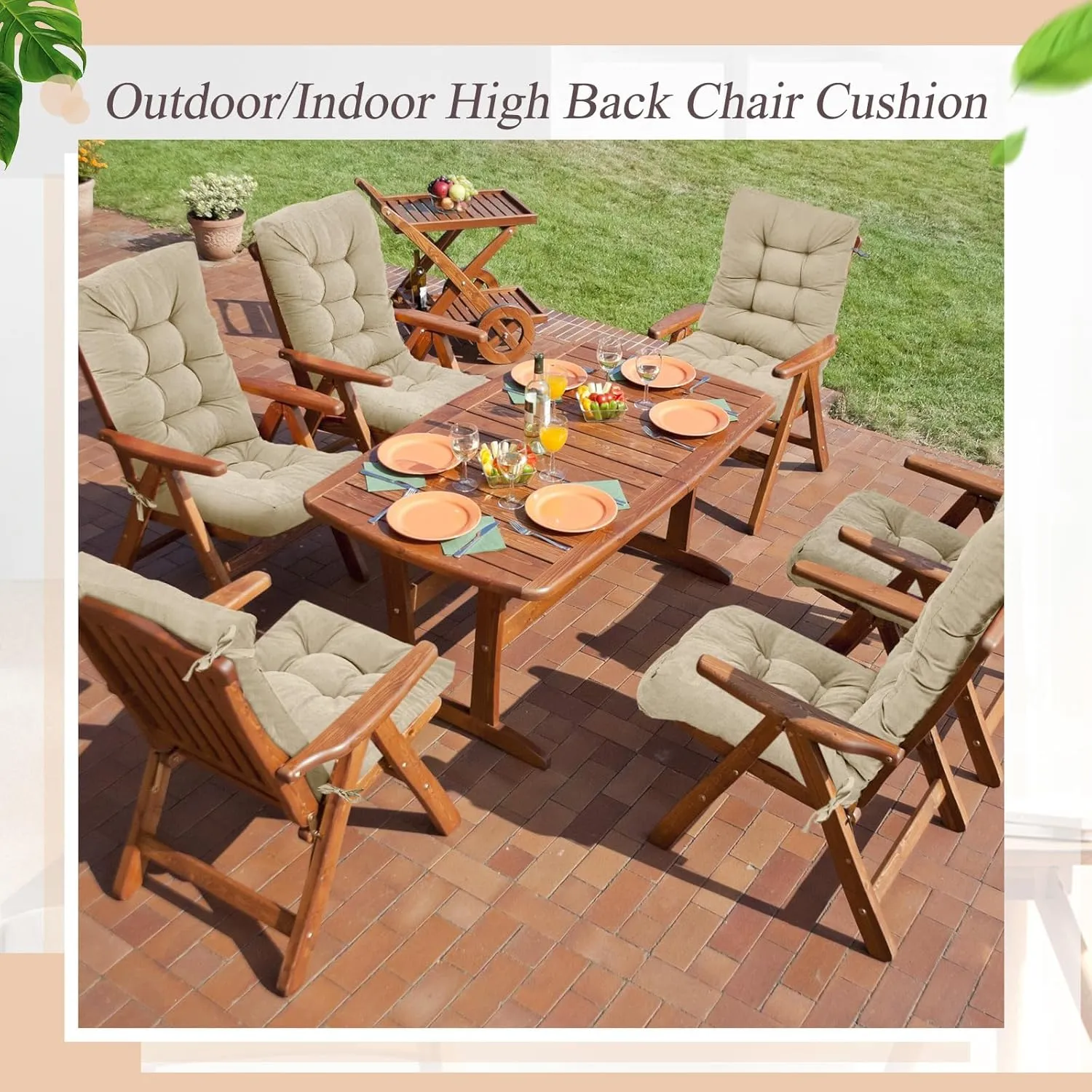 Juexica Outdoor Patio Chair Cushions Seat High Back Tufted Pillow Replacement Rocking Chair Cushions Pads for Patio Summer Seasonal Indoor Home Office(Beige,4 Sets)