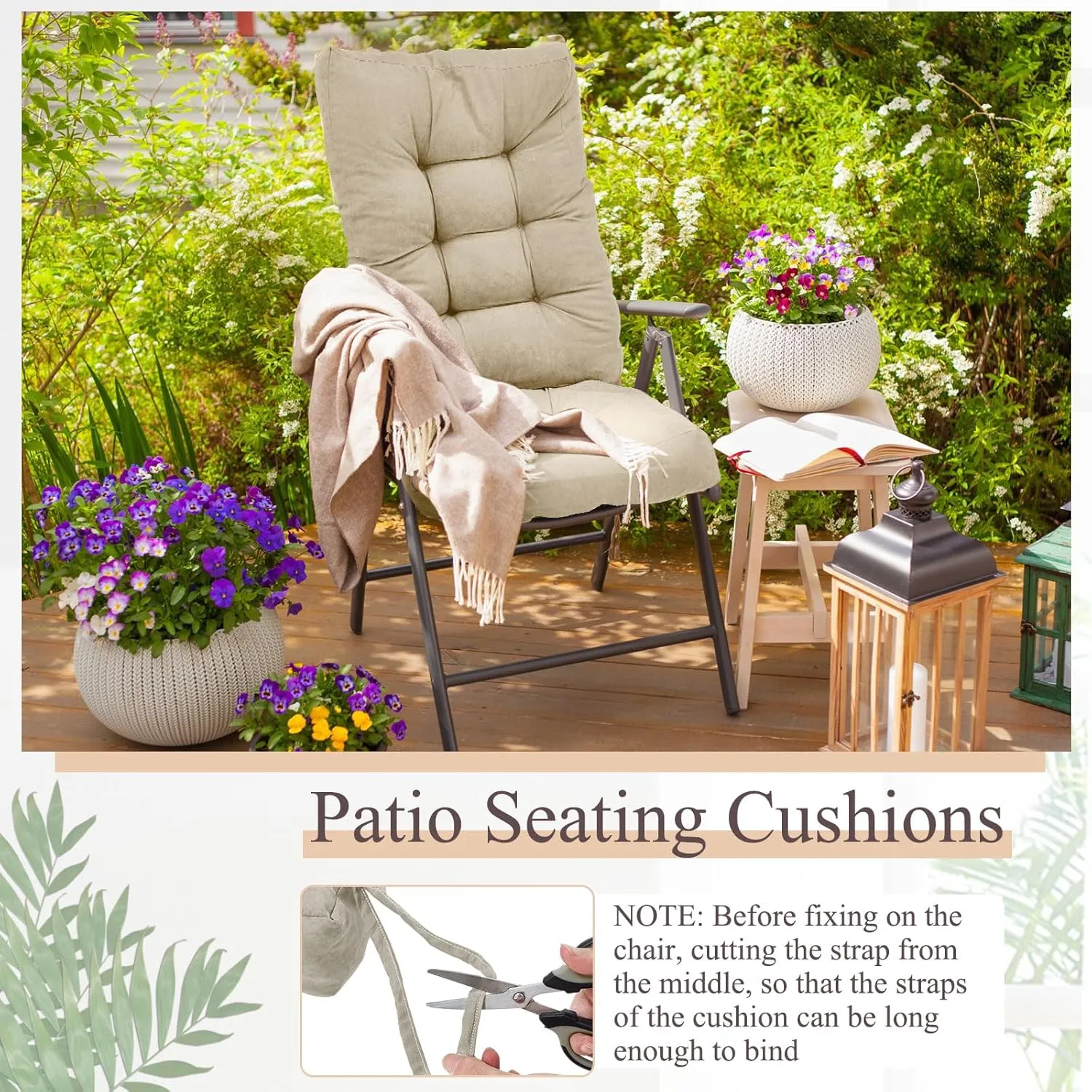 Juexica Outdoor Patio Chair Cushions Seat High Back Tufted Pillow Replacement Rocking Chair Cushions Pads for Patio Summer Seasonal Indoor Home Office(Beige,4 Sets)