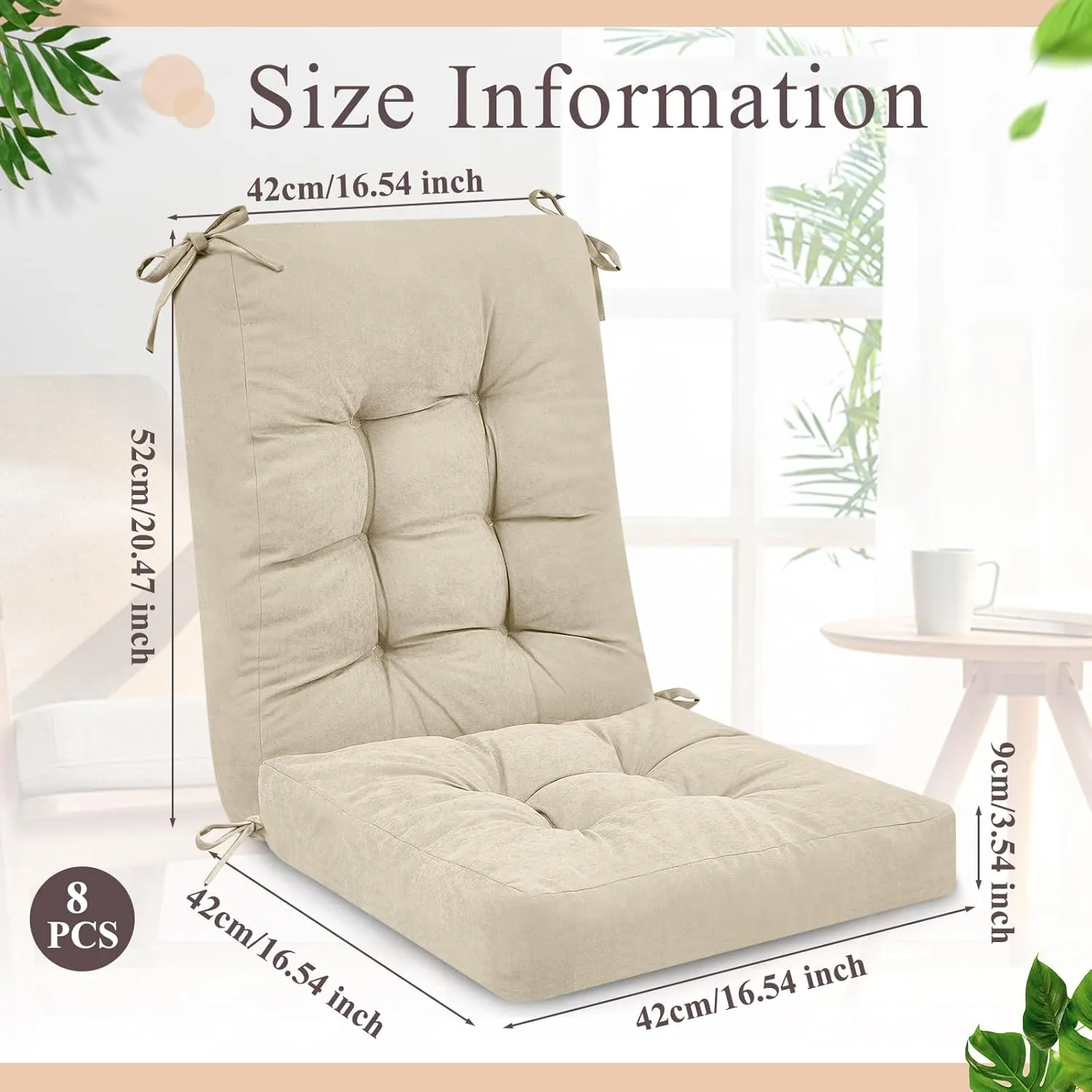 Juexica Outdoor Patio Chair Cushions Seat High Back Tufted Pillow Replacement Rocking Chair Cushions Pads for Patio Summer Seasonal Indoor Home Office(Beige,4 Sets)