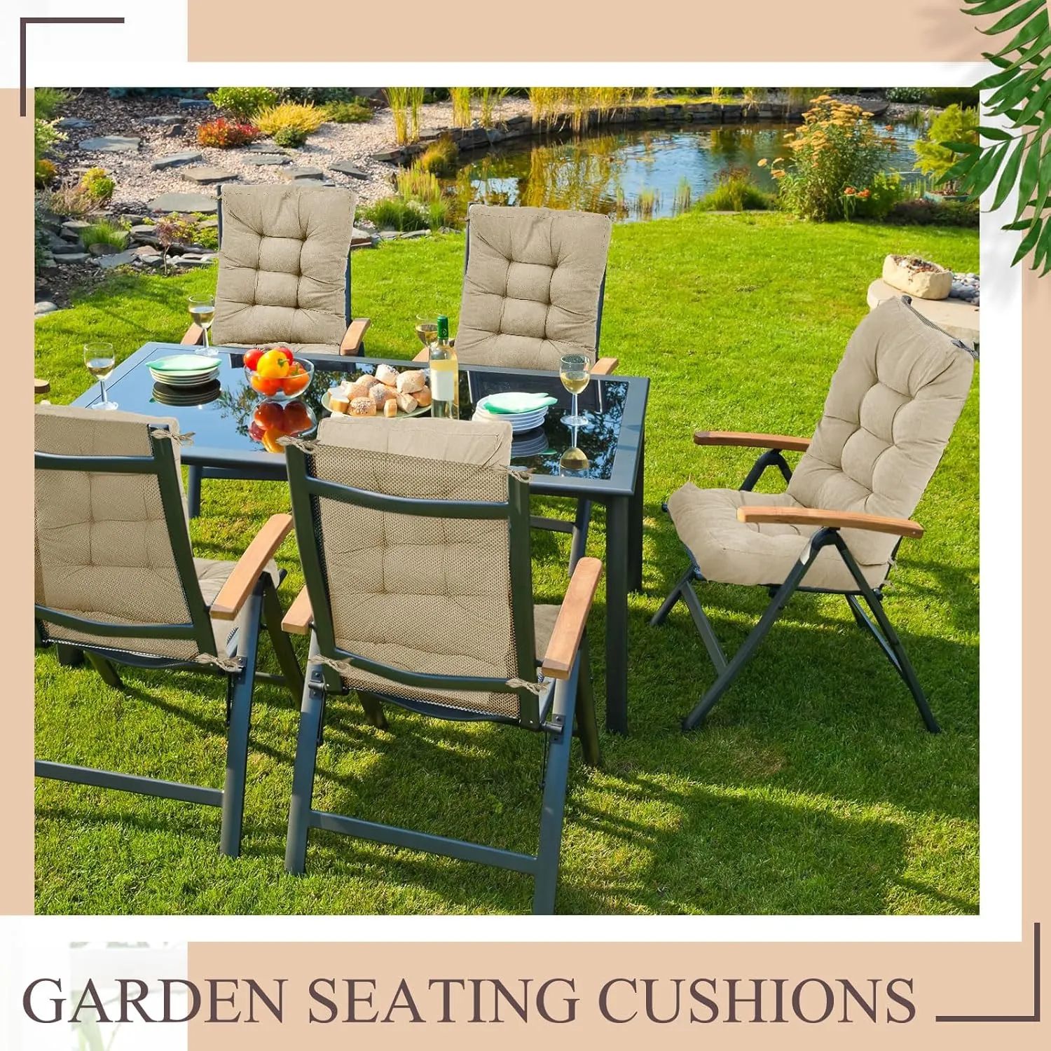 Juexica Outdoor Patio Chair Cushions Seat High Back Tufted Pillow Replacement Rocking Chair Cushions Pads for Patio Summer Seasonal Indoor Home Office(Beige,4 Sets)