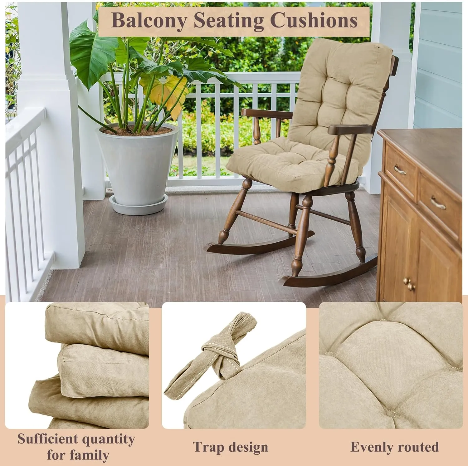 Juexica Outdoor Patio Chair Cushions Seat High Back Tufted Pillow Replacement Rocking Chair Cushions Pads for Patio Summer Seasonal Indoor Home Office(Beige,4 Sets)