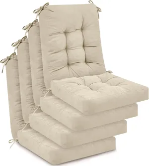 Juexica Outdoor Patio Chair Cushions Seat High Back Tufted Pillow Replacement Rocking Chair Cushions Pads for Patio Summer Seasonal Indoor Home Office(Beige,4 Sets)