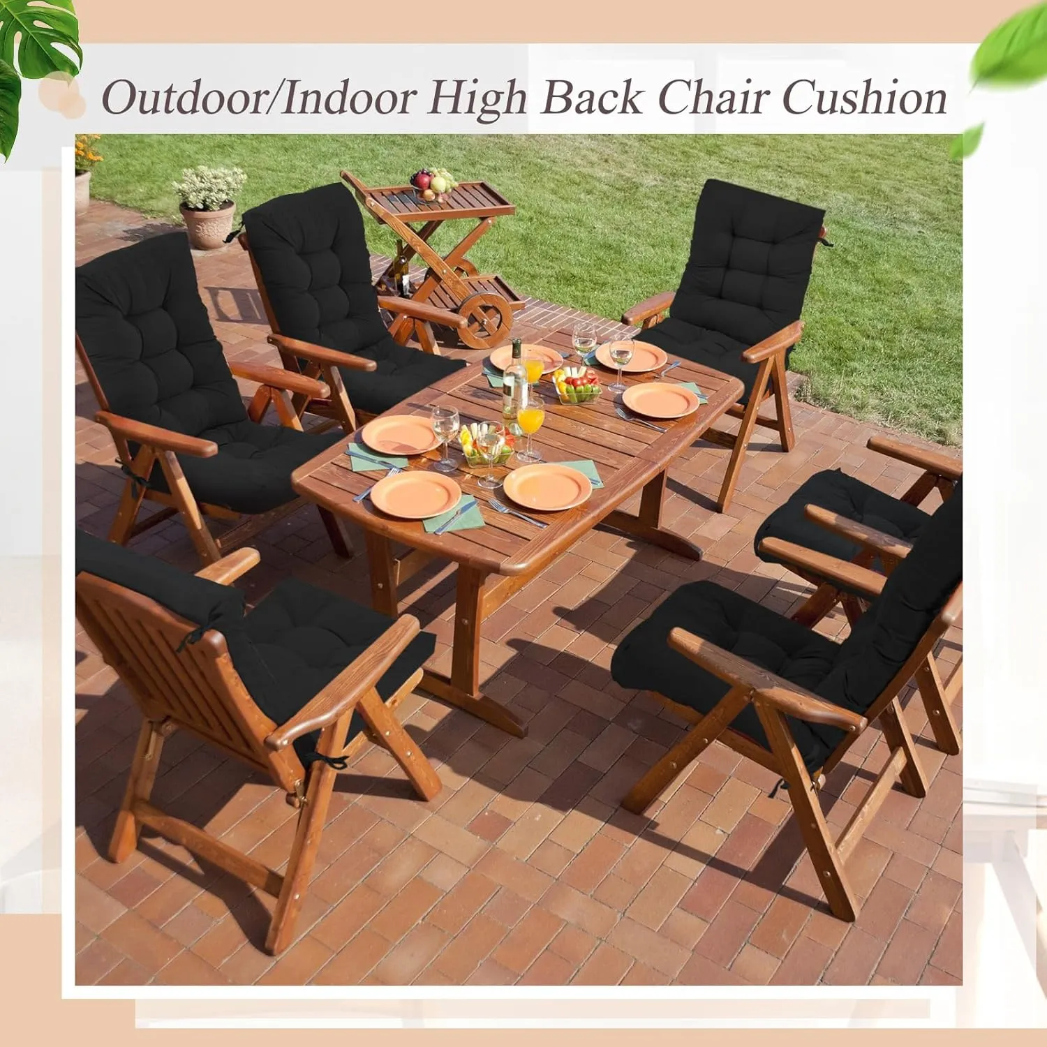 Juexica Outdoor Patio Chair Cushions Seat High Back Tufted Pillow Replacement Rocking Chair Cushions Pads for Patio Summer Seasonal Indoor Home Office(Black,4 Sets)