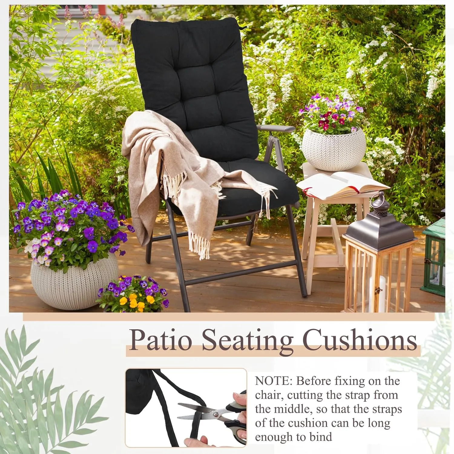 Juexica Outdoor Patio Chair Cushions Seat High Back Tufted Pillow Replacement Rocking Chair Cushions Pads for Patio Summer Seasonal Indoor Home Office(Black,4 Sets)