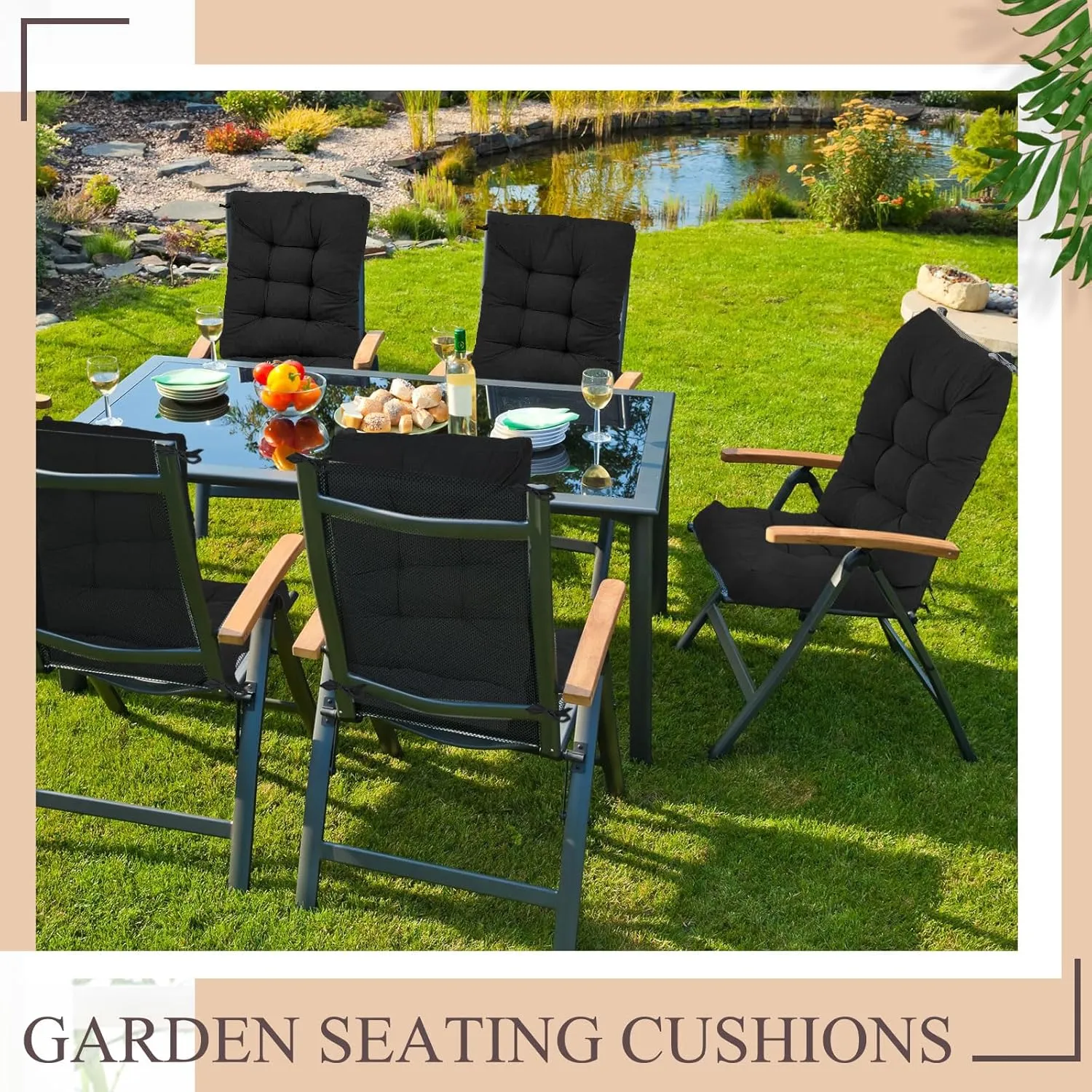 Juexica Outdoor Patio Chair Cushions Seat High Back Tufted Pillow Replacement Rocking Chair Cushions Pads for Patio Summer Seasonal Indoor Home Office(Black,4 Sets)