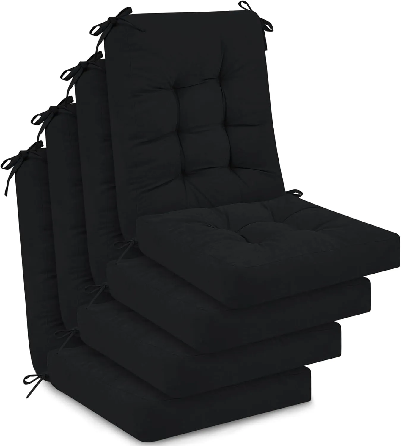 Juexica Outdoor Patio Chair Cushions Seat High Back Tufted Pillow Replacement Rocking Chair Cushions Pads for Patio Summer Seasonal Indoor Home Office(Black,4 Sets)