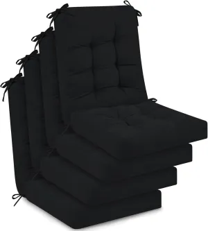 Juexica Outdoor Patio Chair Cushions Seat High Back Tufted Pillow Replacement Rocking Chair Cushions Pads for Patio Summer Seasonal Indoor Home Office(Black,4 Sets)