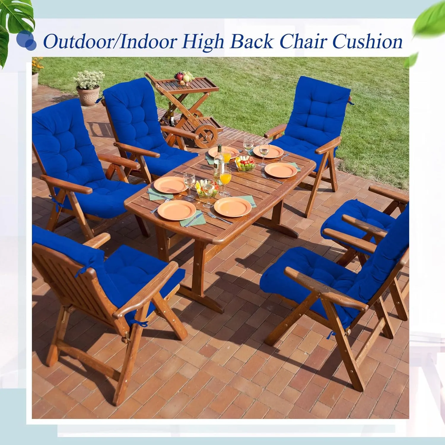 Juexica Outdoor Patio Chair Cushions Seat High Back Tufted Pillow Replacement Rocking Chair Cushions Pads for Patio Summer Seasonal Indoor Home Office(Royal Blue,4 Sets)