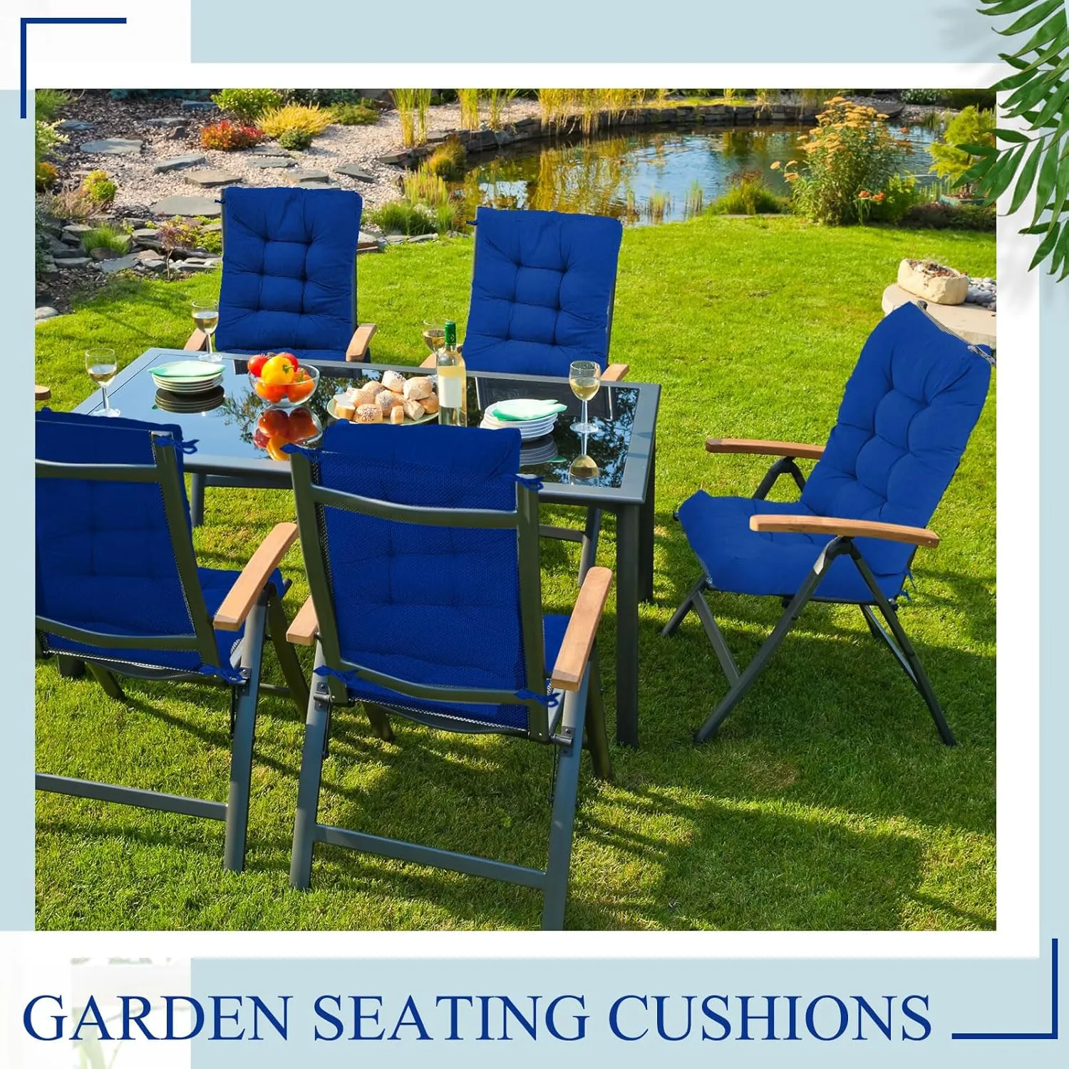 Juexica Outdoor Patio Chair Cushions Seat High Back Tufted Pillow Replacement Rocking Chair Cushions Pads for Patio Summer Seasonal Indoor Home Office(Royal Blue,4 Sets)