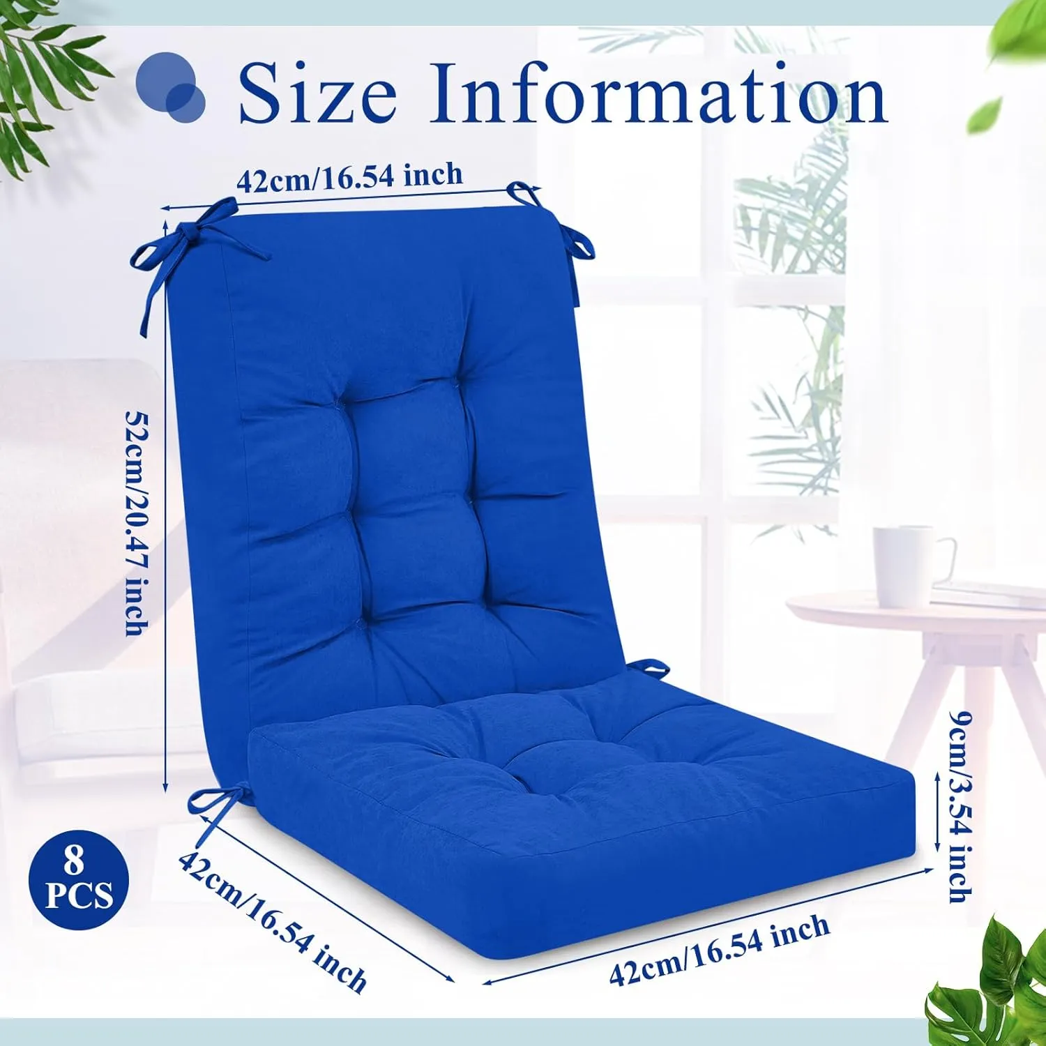 Juexica Outdoor Patio Chair Cushions Seat High Back Tufted Pillow Replacement Rocking Chair Cushions Pads for Patio Summer Seasonal Indoor Home Office(Royal Blue,4 Sets)