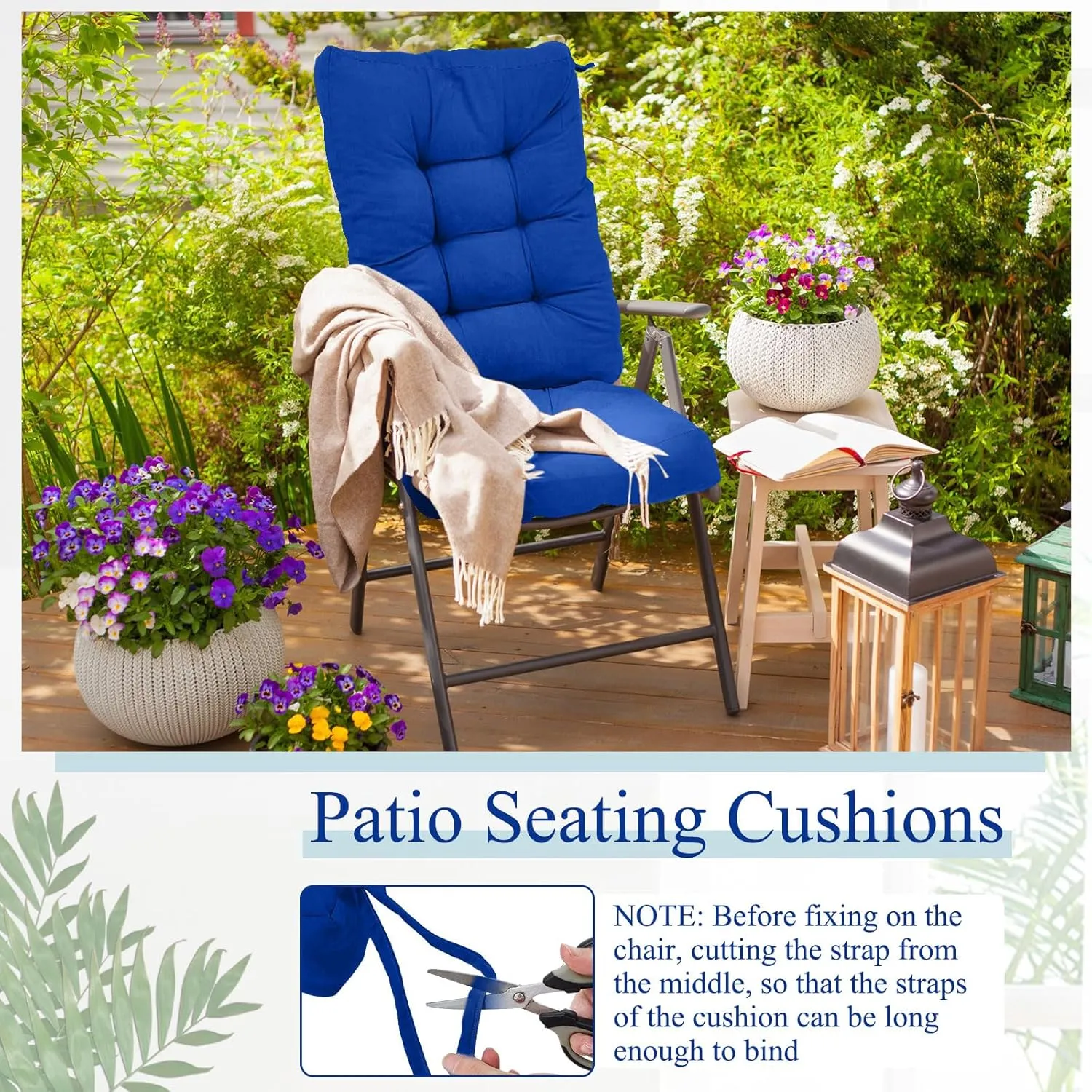 Juexica Outdoor Patio Chair Cushions Seat High Back Tufted Pillow Replacement Rocking Chair Cushions Pads for Patio Summer Seasonal Indoor Home Office(Royal Blue,4 Sets)