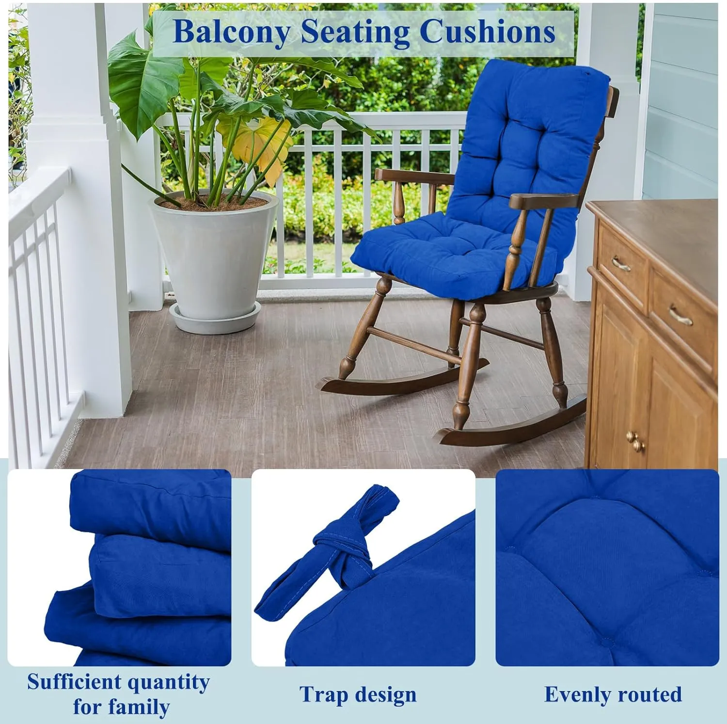Juexica Outdoor Patio Chair Cushions Seat High Back Tufted Pillow Replacement Rocking Chair Cushions Pads for Patio Summer Seasonal Indoor Home Office(Royal Blue,4 Sets)