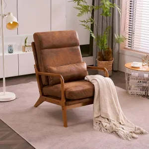 Karl home Accent Chair Mid-Century Modern Chair with Pillow High Back Bronzing Cloth Upholstered Lounge Arm Chair with Solid Wood Frame & Soft Cushion for Living Room, Bedroom, Balcony, Brown