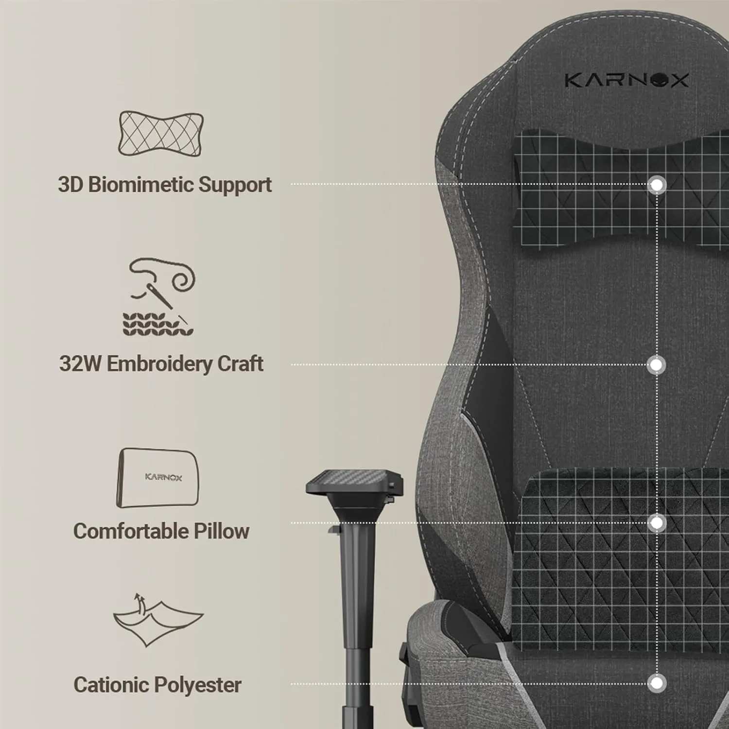KARNOX Ergonomic Gaming Chair Fabric for Adults -,Game Chair High Back Big and Tall with Headrest and Lumbar Support,Racing Style Gaming Chair Cloth 155° Recline with Angle Lock,Dark Grey