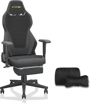 KARNOX Ergonomic Gaming Chair Fabric with Footrest for Adults,Office Chair High Back Big and Tall with Headrest and Lumbar Support, Racing Style Gaming Chair Cloth,Black and Gray