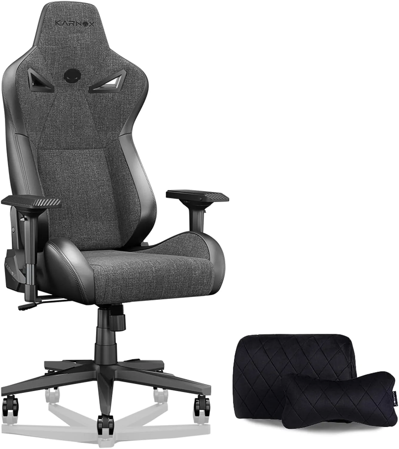 KARNOX Legend Gaming Chair Ergonomic Fabric for Adult,Office PC Chair Racing High-Back with Adjustable Headrest and Lumbar Support 360 Degree Swivel Recling Computer Chair Cloth Dark Grey