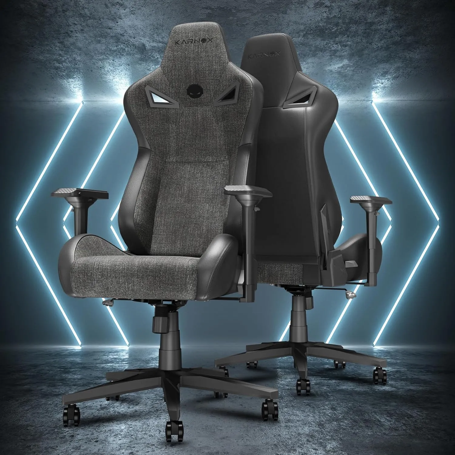 KARNOX Legend Gaming Chair Ergonomic Fabric for Adult,Office PC Chair Racing High-Back with Adjustable Headrest and Lumbar Support 360 Degree Swivel Recling Computer Chair Cloth Dark Grey