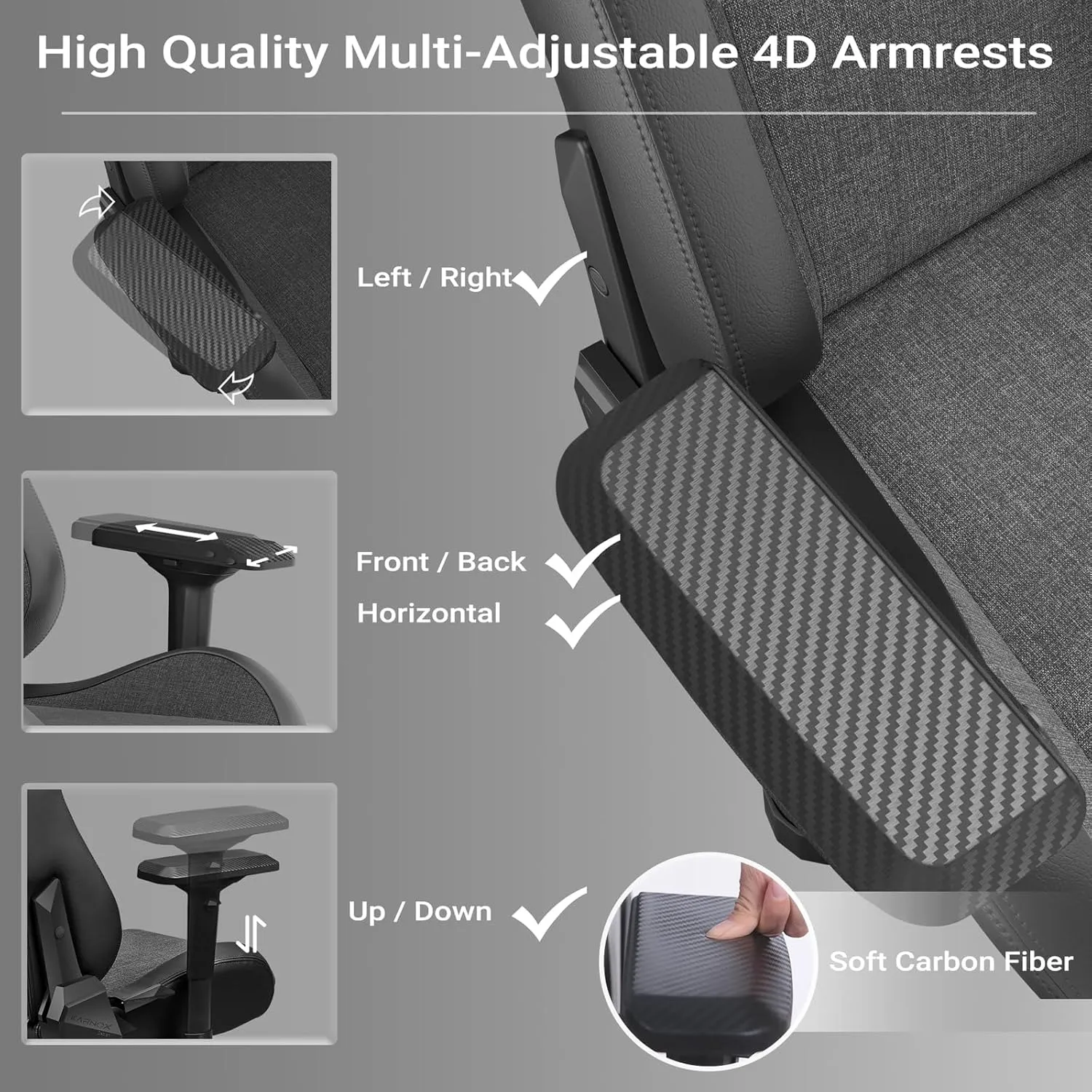 KARNOX Legend Gaming Chair Ergonomic Fabric for Adult,Office PC Chair Racing High-Back with Adjustable Headrest and Lumbar Support 360 Degree Swivel Recling Computer Chair Cloth Dark Grey