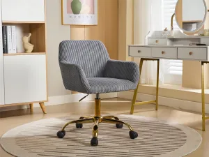 KCC Corduroy Fabric Vanity Makeup Desk Chair, Fluffy Swivel Modern Armchair with Wheels, Upholstered Fuzzy Height Adjustable for Girls Home Office, Gray