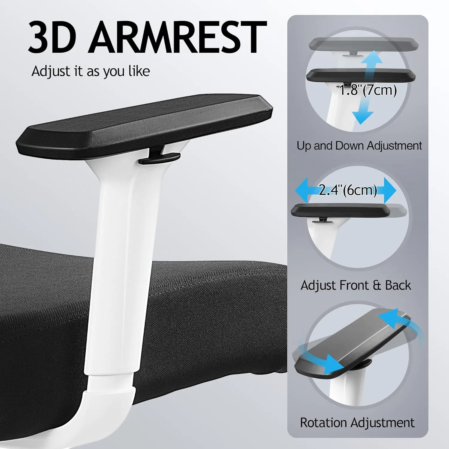 KERDOM Ergonomic Office Chair Desk Chair Comfortable Mesh Gaming Computer Swivel Rolling Chair, High Back Office Chair with Wheels, Headrest, 3D Armrest and Lumbar Support Home Office Desk Chair White