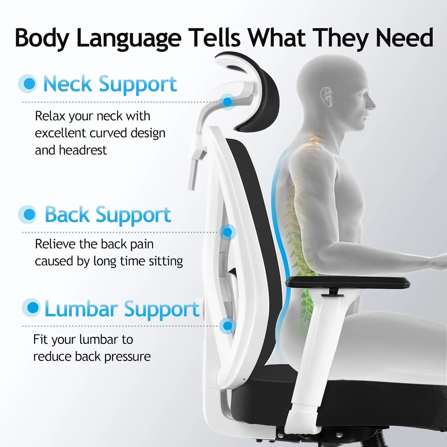 KERDOM Ergonomic Office Chair Desk Chair Comfortable Mesh Gaming Computer Swivel Rolling Chair, High Back Office Chair with Wheels, Headrest, 3D Armrest and Lumbar Support Home Office Desk Chair White