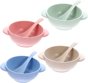 KESYOO 4Sets Wheat Straw Bowls Break Resistant Feeding Bowls with Spoon Dinnerware for Lightweight and Durable Bowl