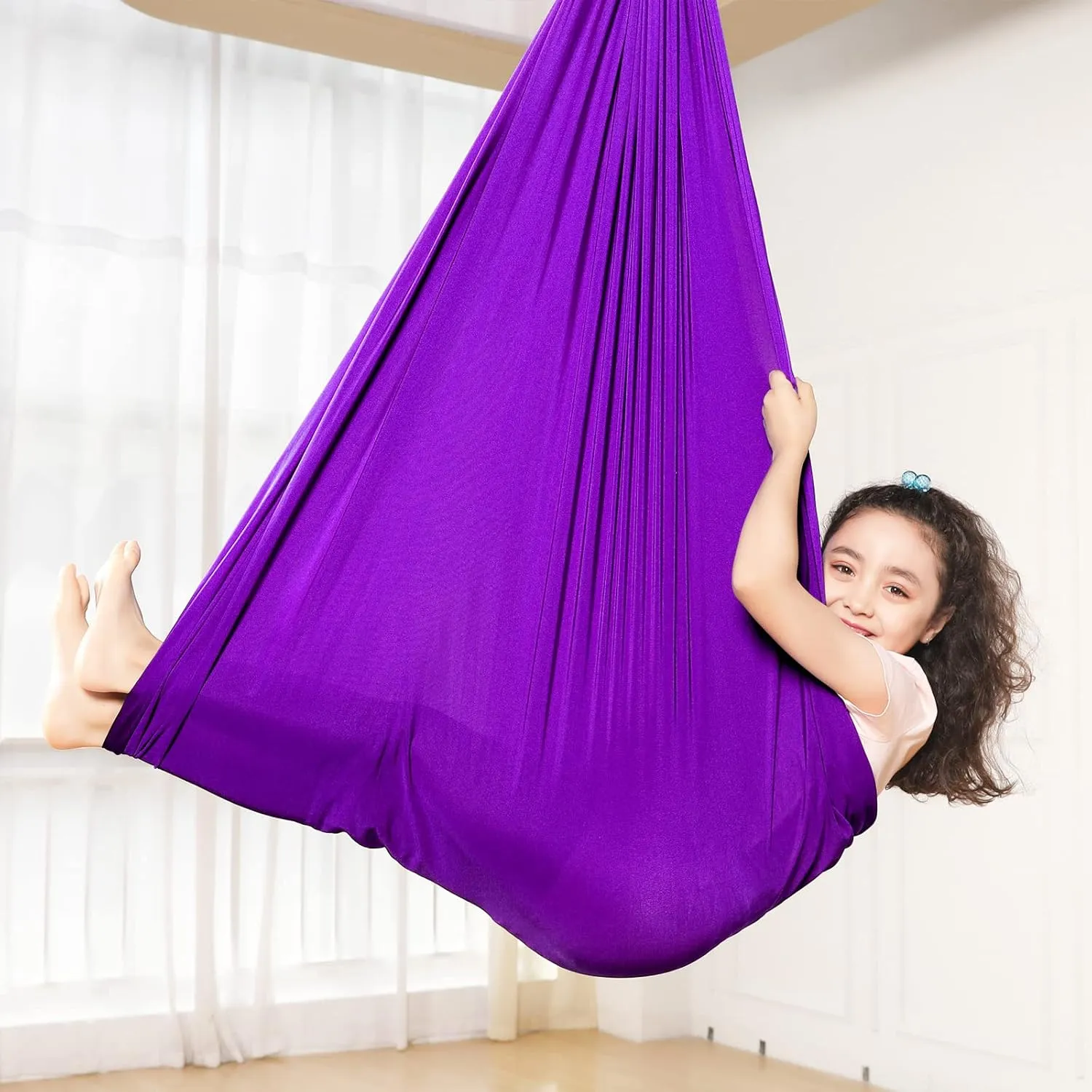 Kids Sensory Therapy Swing 360° Rotating Children's Swing Hammock Elastic Cuddle Hammock Indoor Hanging Chair for Boys Girls with Special Needs Autism ADHD SPD Asperger's Sensory Integration (Purple)