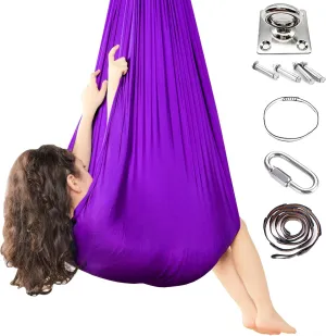Kids Sensory Therapy Swing 360° Rotating Children's Swing Hammock Elastic Cuddle Hammock Indoor Hanging Chair for Boys Girls with Special Needs Autism ADHD SPD Asperger's Sensory Integration (Purple)