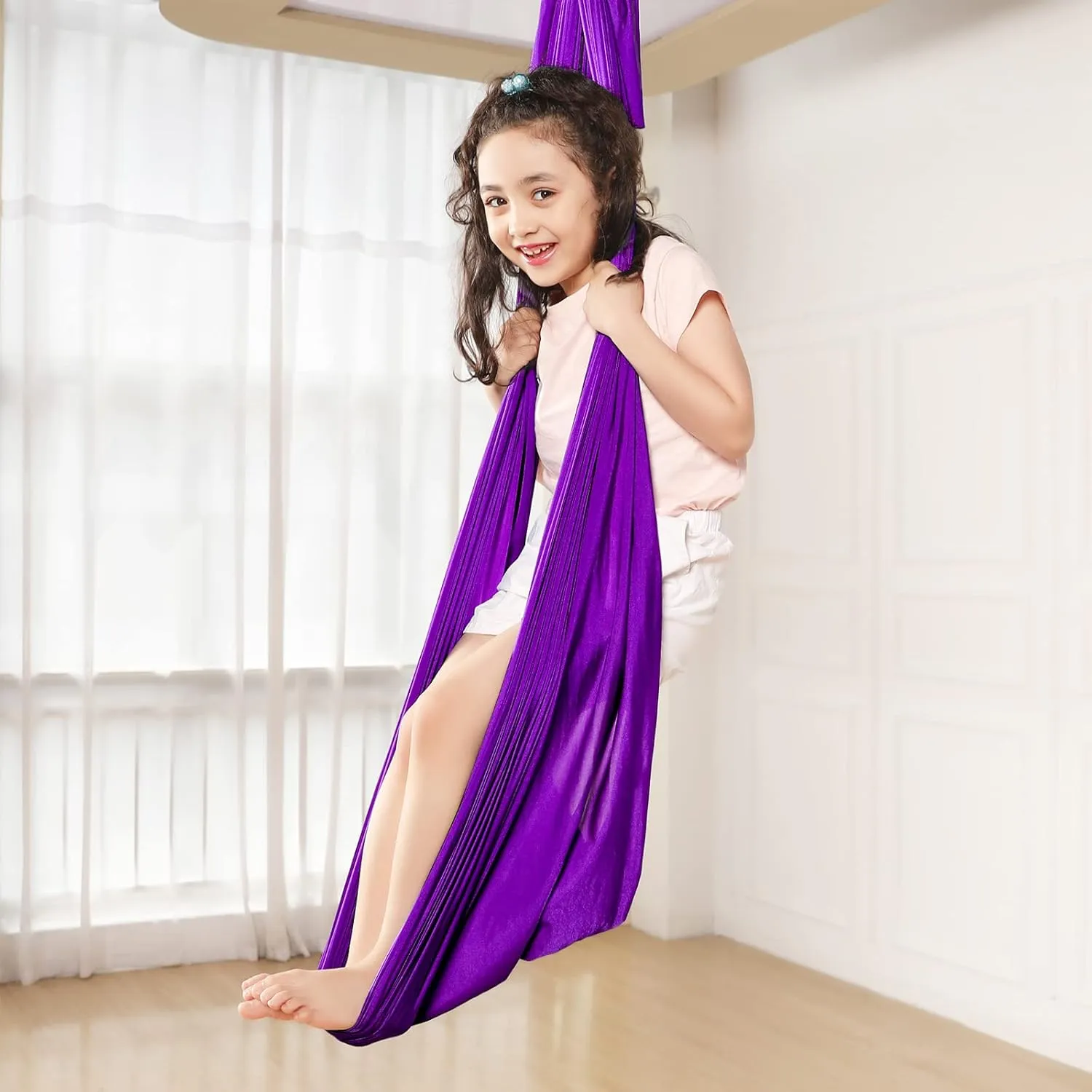 Kids Sensory Therapy Swing 360° Rotating Children's Swing Hammock Elastic Cuddle Hammock Indoor Hanging Chair for Boys Girls with Special Needs Autism ADHD SPD Asperger's Sensory Integration (Purple)