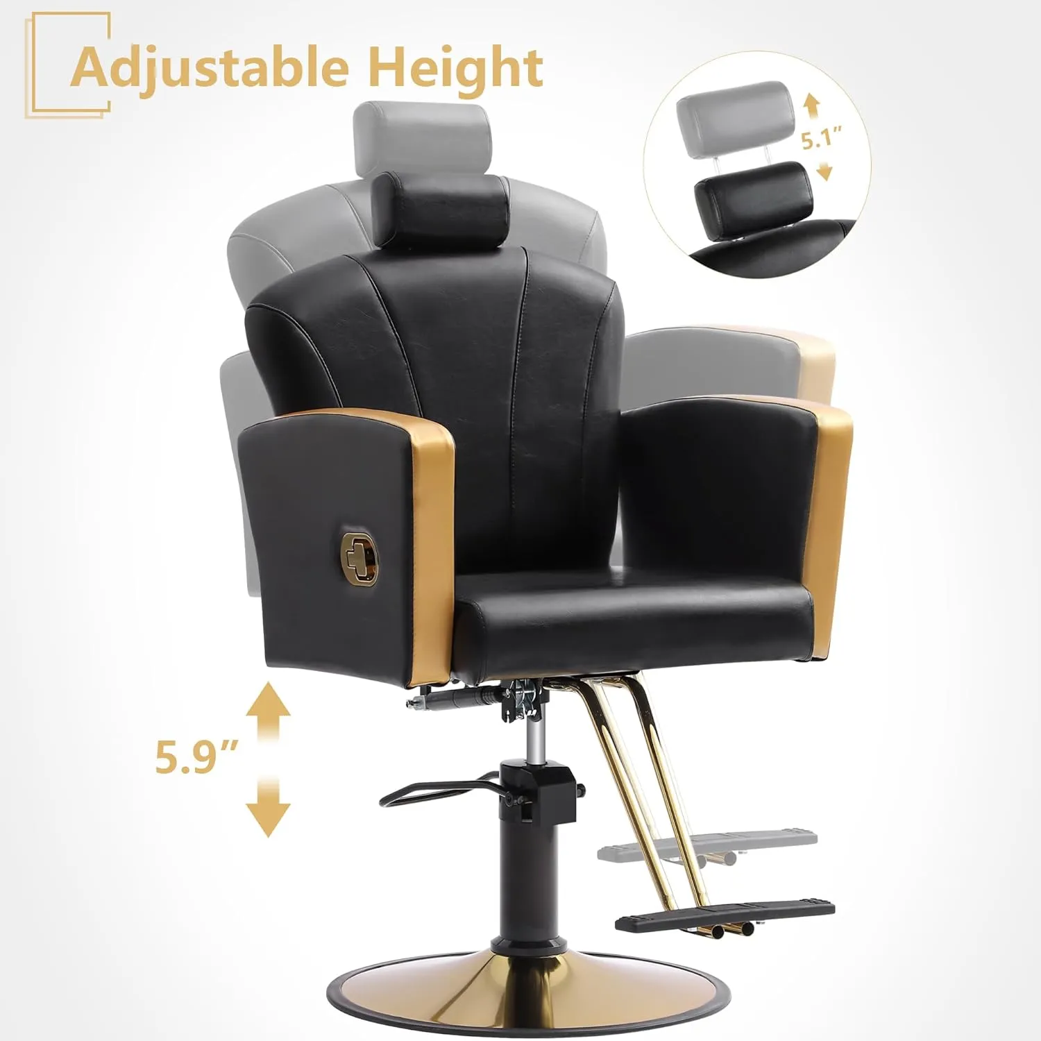 KIGOTY Barber Chair,Salon Chair for Hair Stylist, Reclining Salon Chair with Hydraulic Pump,360 Degree Swivel Hair Stylist Chairs with Footrest and Adjustable Headrest for Barbershop (Black-Gold)