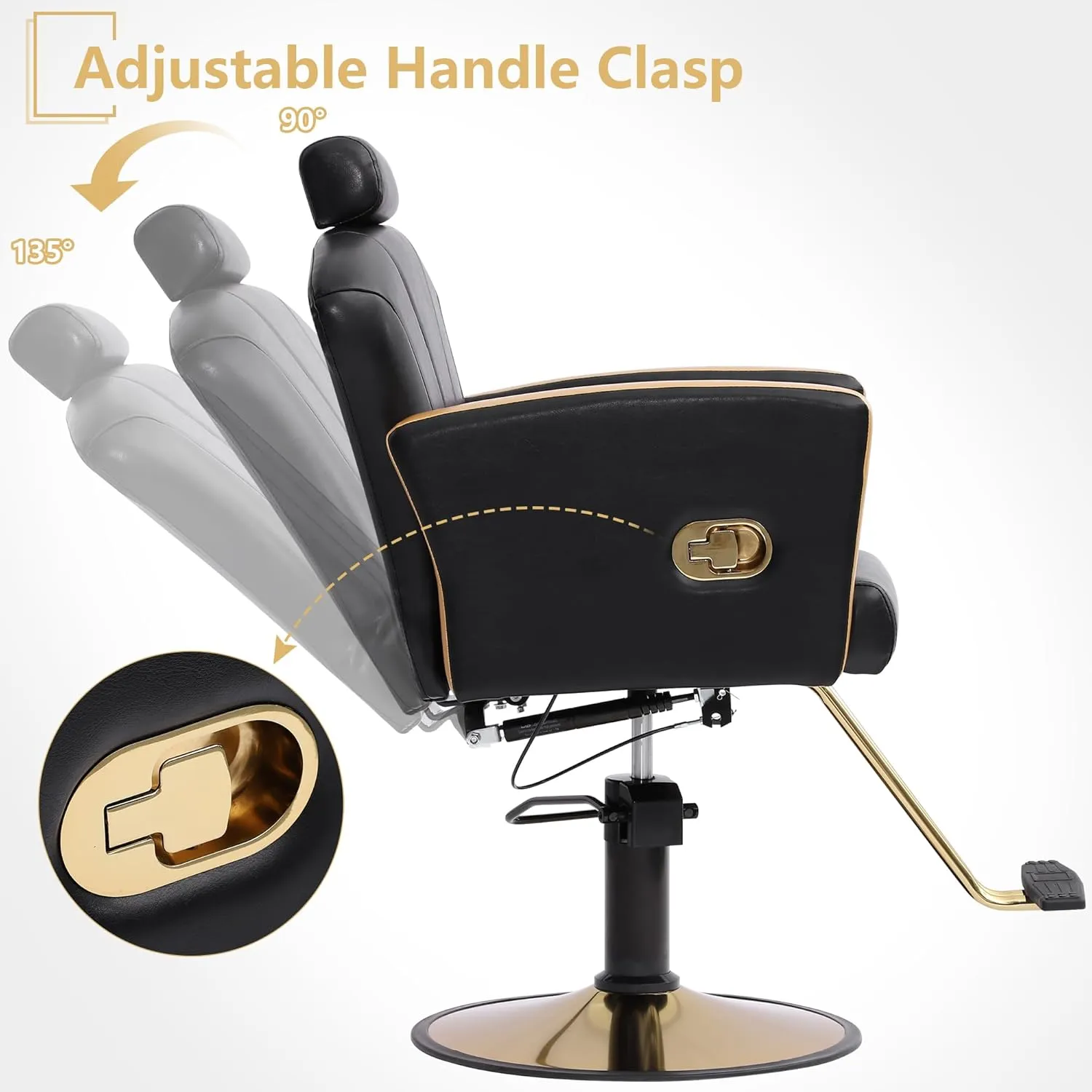 KIGOTY Barber Chair,Salon Chair for Hair Stylist, Reclining Salon Chair with Hydraulic Pump,360 Degree Swivel Hair Stylist Chairs with Footrest and Adjustable Headrest for Barbershop (Black-Gold)