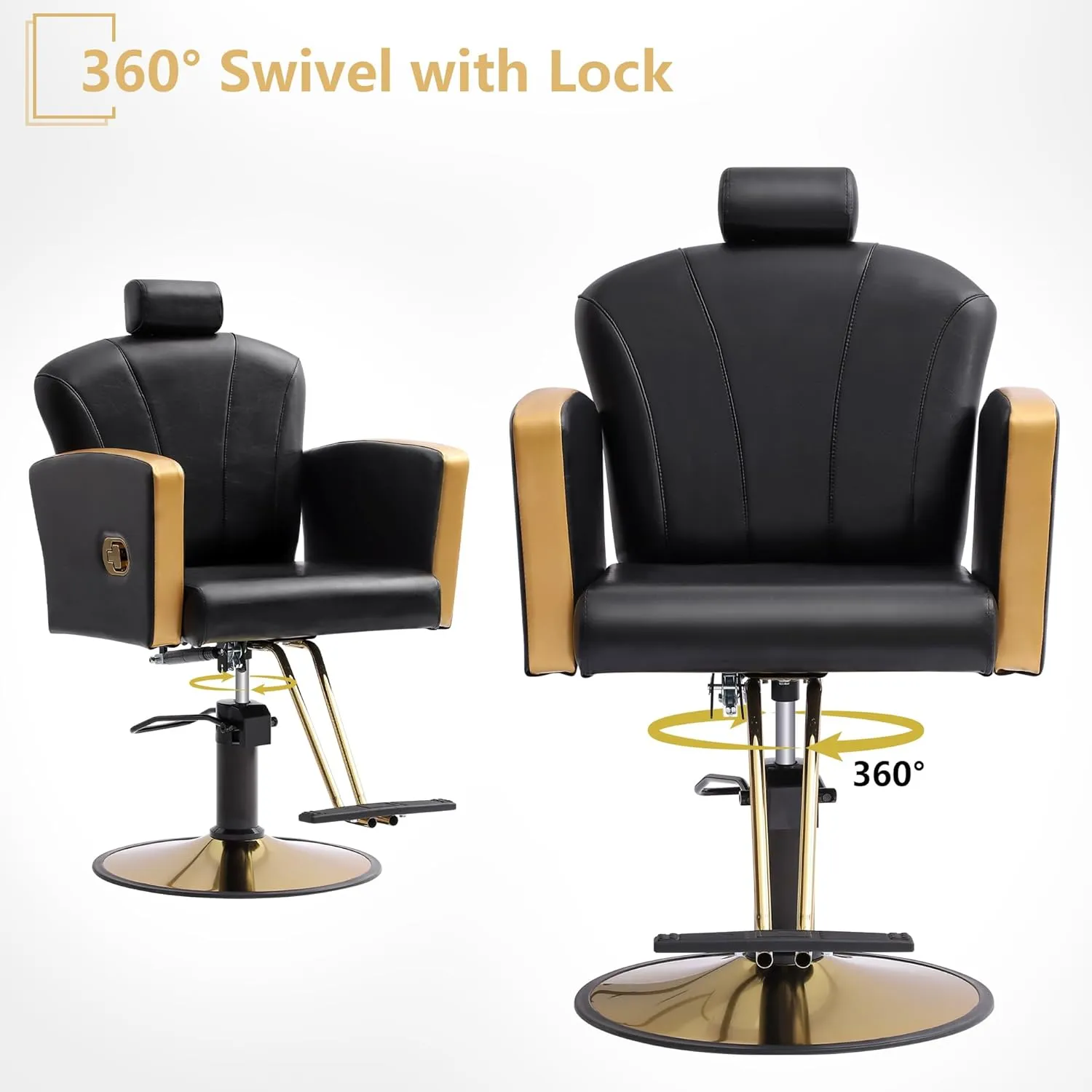 KIGOTY Barber Chair,Salon Chair for Hair Stylist, Reclining Salon Chair with Hydraulic Pump,360 Degree Swivel Hair Stylist Chairs with Footrest and Adjustable Headrest for Barbershop (Black-Gold)