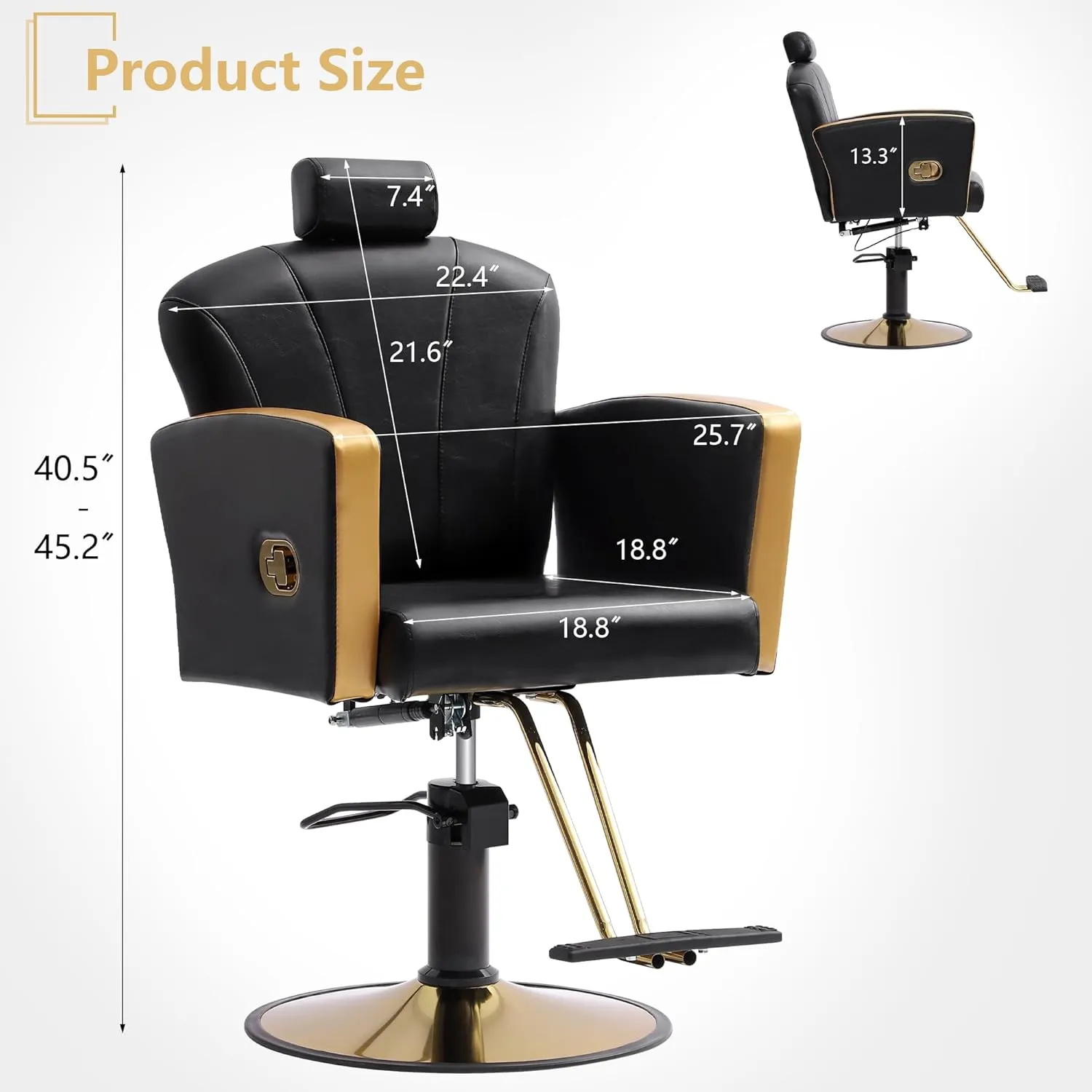 KIGOTY Barber Chair,Salon Chair for Hair Stylist, Reclining Salon Chair with Hydraulic Pump,360 Degree Swivel Hair Stylist Chairs with Footrest and Adjustable Headrest for Barbershop (Black-Gold)