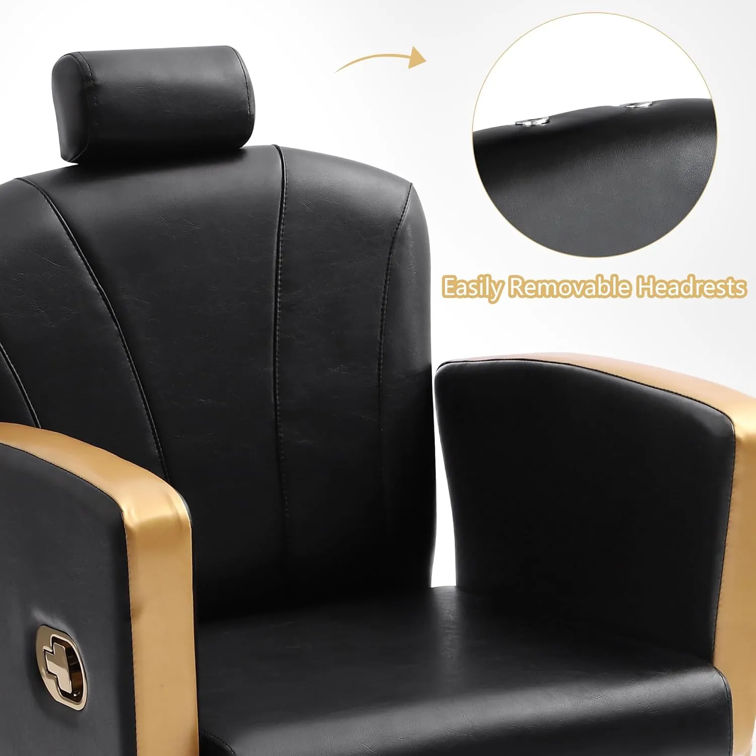 KIGOTY Barber Chair,Salon Chair for Hair Stylist, Reclining Salon Chair with Hydraulic Pump,360 Degree Swivel Hair Stylist Chairs with Footrest and Adjustable Headrest for Barbershop (Black-Gold)