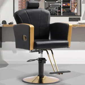 KIGOTY Barber Chair,Salon Chair for Hair Stylist, Reclining Salon Chair with Hydraulic Pump,360 Degree Swivel Hair Stylist Chairs with Footrest and Adjustable Headrest for Barbershop (Black-Gold)