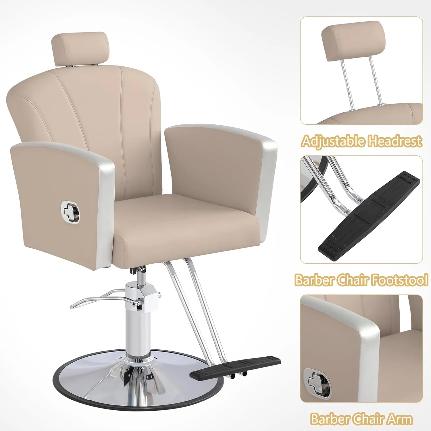 KIGOTY Barber Chair,Salon Chair for Hair Stylist, Reclining Salon Chair with Hydraulic Pump,360 Degree Swivel Hair Stylist Chairs with Footrest and Adjustable Headrest for Barbershop (Grey)