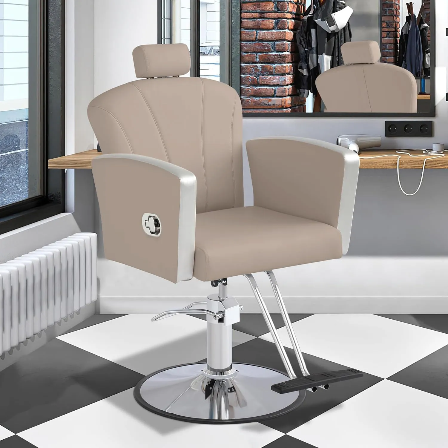KIGOTY Barber Chair,Salon Chair for Hair Stylist, Reclining Salon Chair with Hydraulic Pump,360 Degree Swivel Hair Stylist Chairs with Footrest and Adjustable Headrest for Barbershop (Grey)